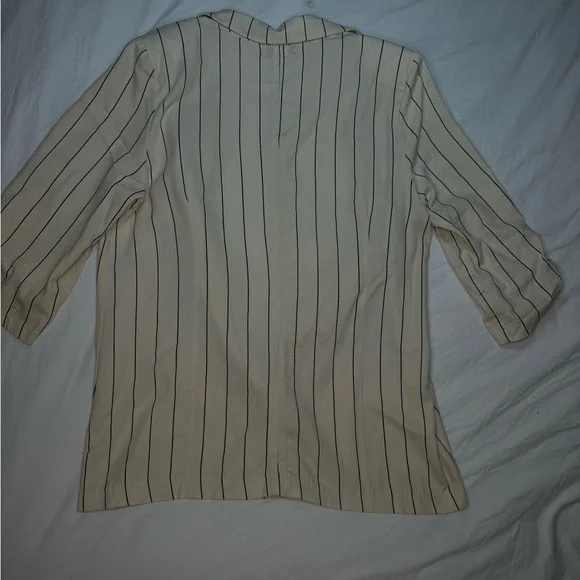 MESSINI Linen Blazer Large Beige Half Sleeve - Shoulder Pads - Business Formal - Picture 2 of 8